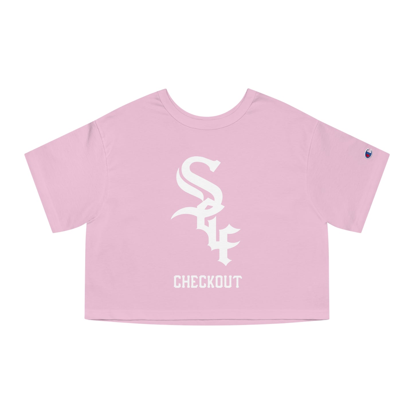 Self Checkout Cropped T-Shirt — Pink Retro Heart Graphic ("Every Night I Close My Eyes...")