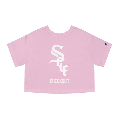 Self Checkout Cropped T-Shirt — Pink Retro Heart Graphic ("Every Night I Close My Eyes...")