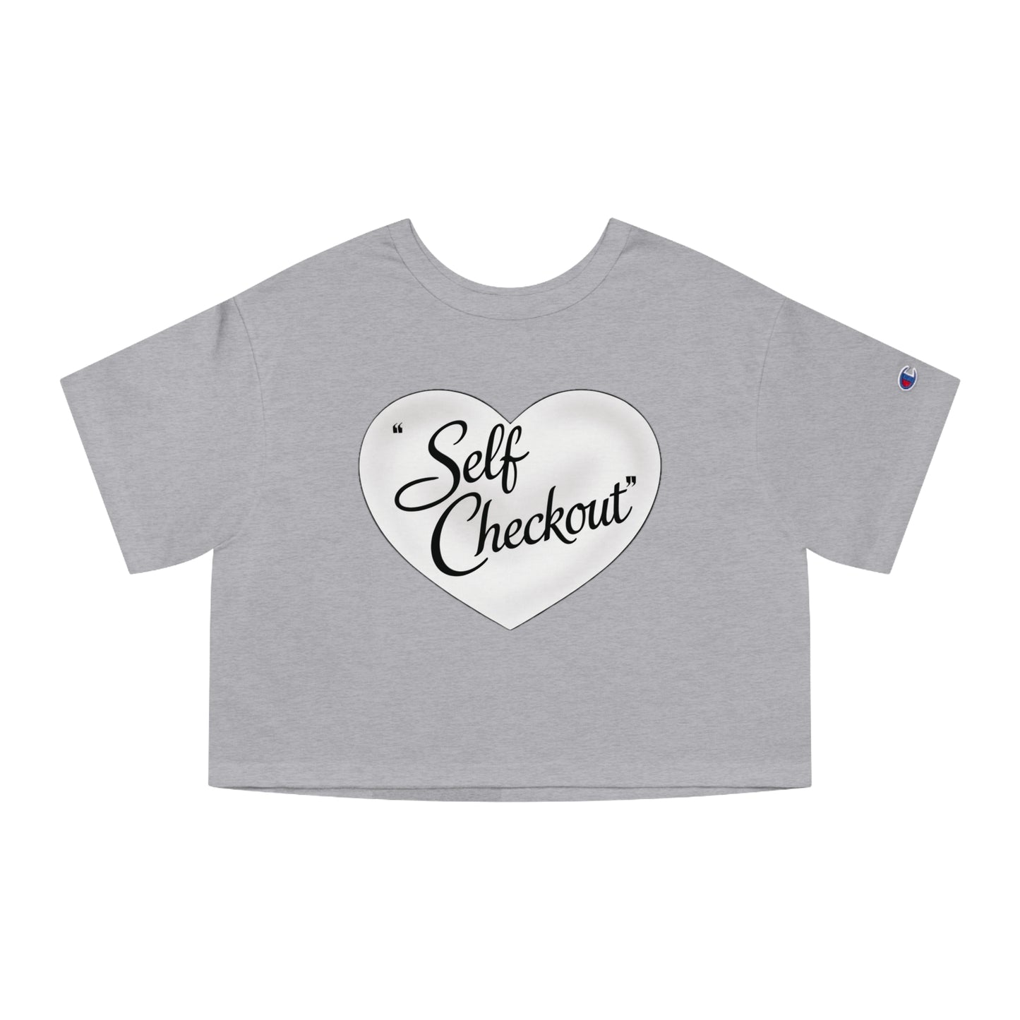 Self Checkout Cropped T-Shirt — Pink Retro Heart Graphic ("Every Night I Close My Eyes...")