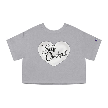 Self Checkout Cropped T-Shirt — Pink Retro Heart Graphic ("Every Night I Close My Eyes...")